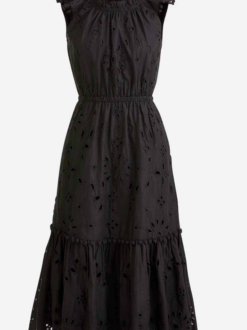 J. Crew Black Eyelet Tiered Midi Dress